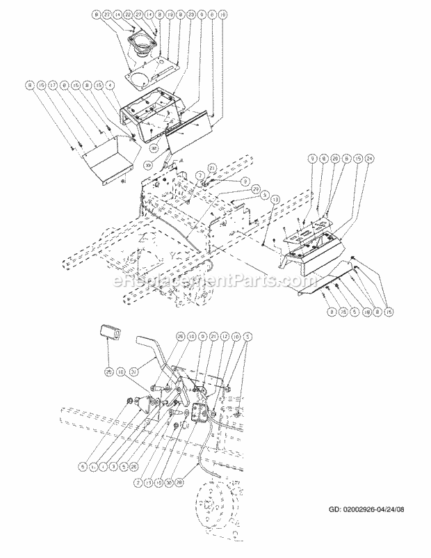 Brake Assembly Diagram and Parts List for M54-KW 53AI8CT4050-25HP Cub Cadet Lawn Tractor